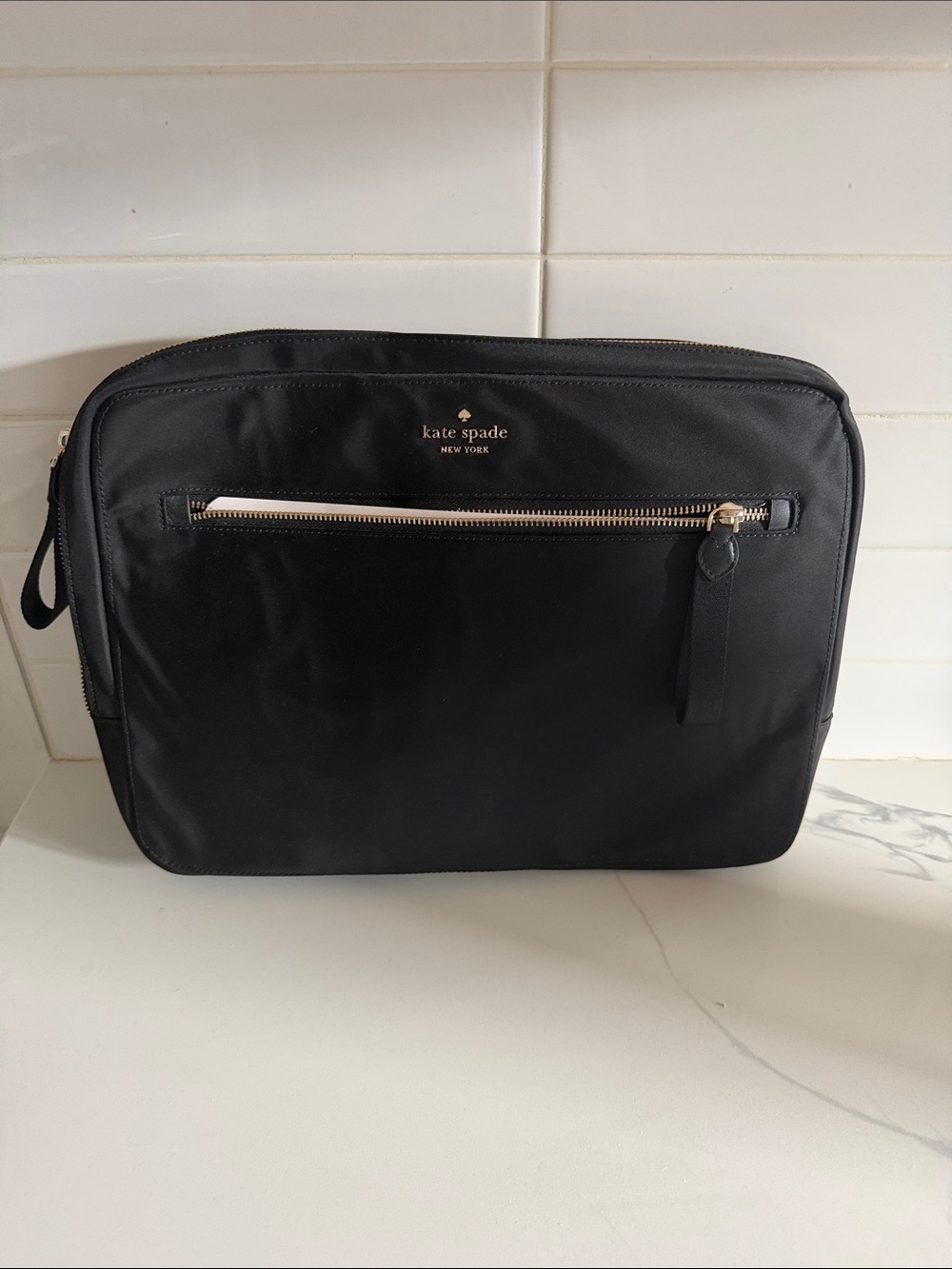 kate spade Black Nylon Laptop Sleeve with Front Zip Pocket
